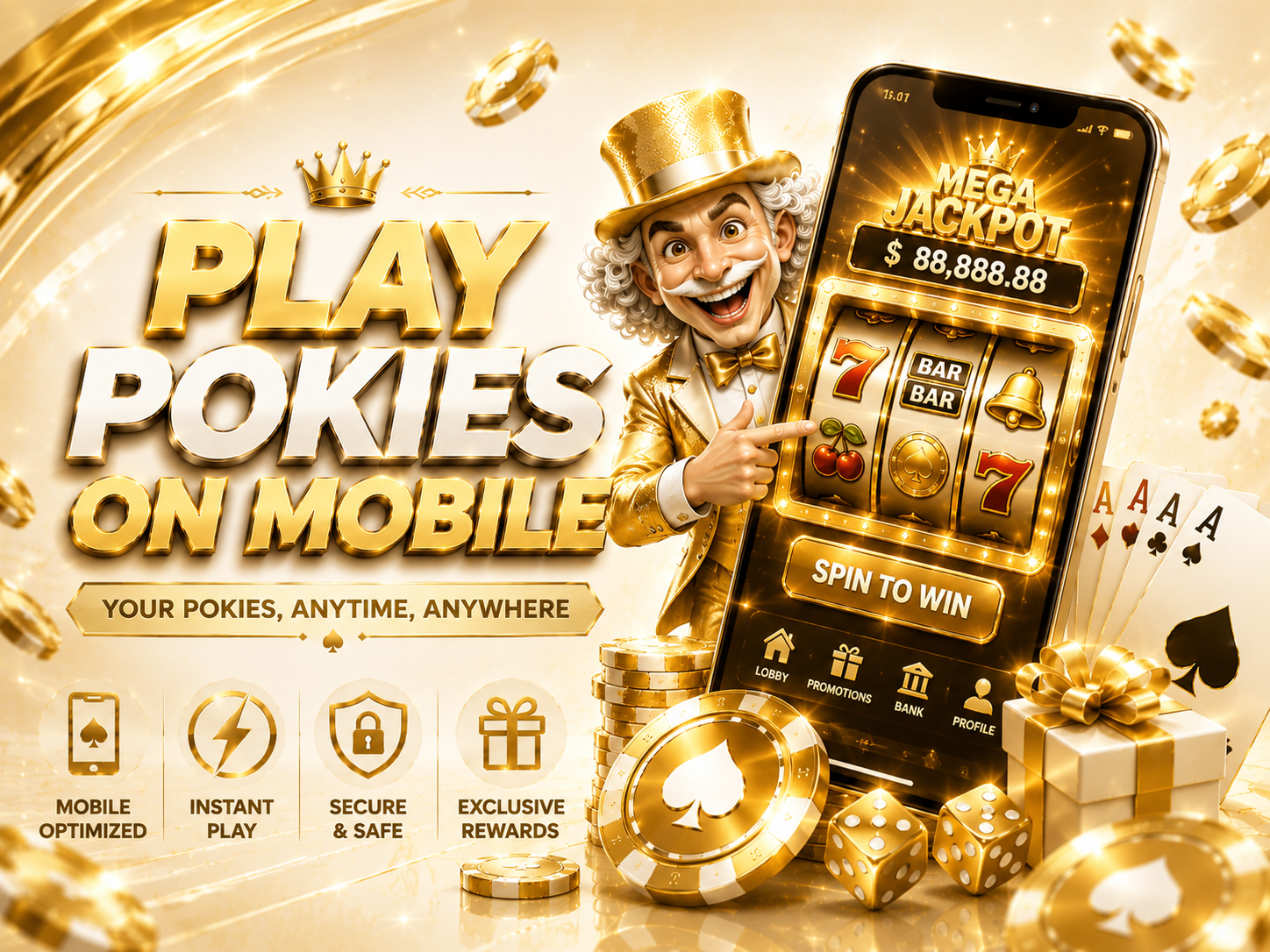 Livebet777 play pokies on mobile golden jackpot artwork